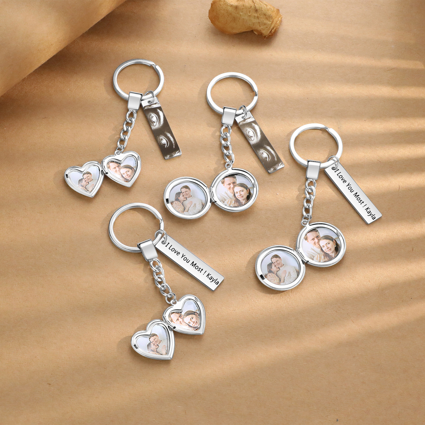 Porte-Clés 2 Photos Personnalisés Avec 1 texte Cadeau pour couple| Jessemade