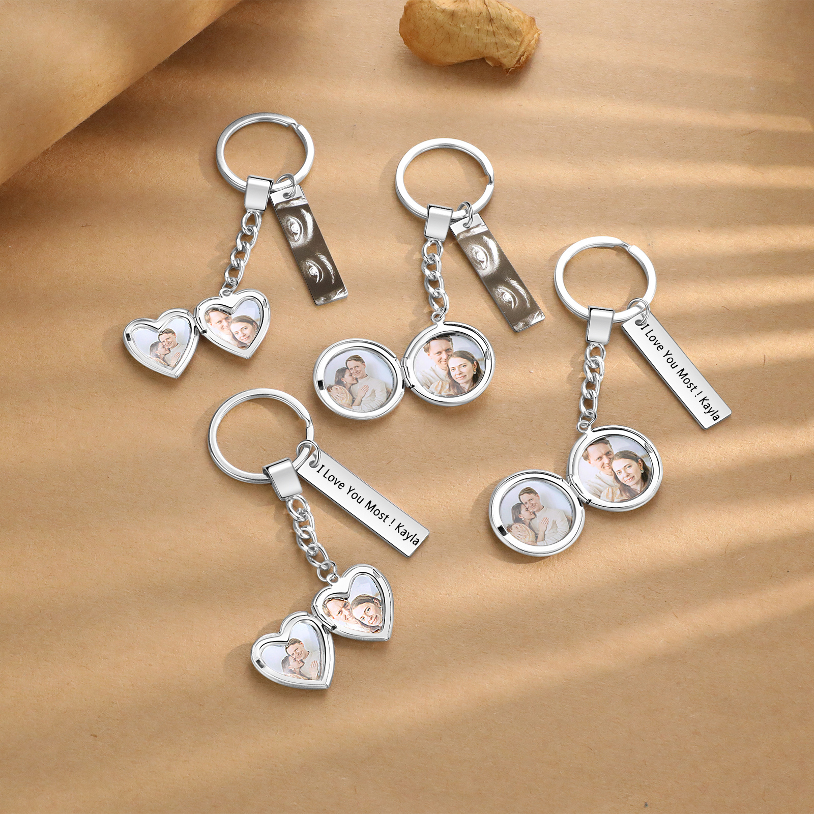 Porte-Clés 2 Photos Personnalisés Avec 1 texte Cadeau pour couple| Jessemade
