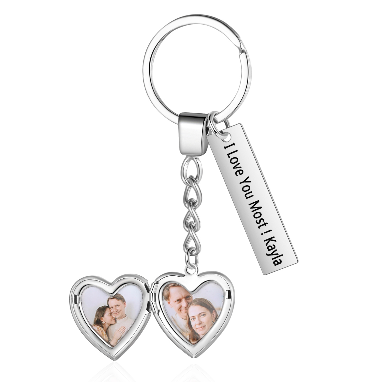 Porte-Clés 2 Photos Personnalisés Avec 1 texte Cadeau pour couple| Jes