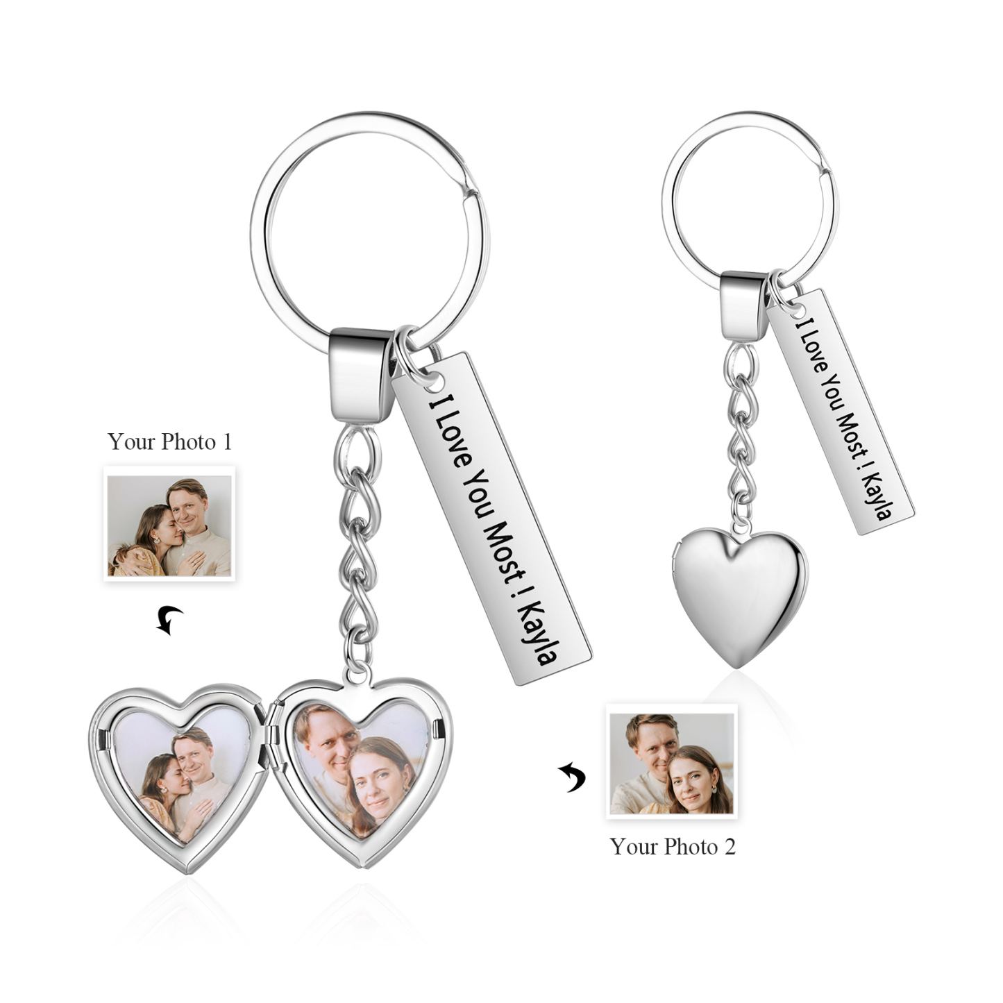 Porte-Clés 2 Photos Personnalisés Avec 1 texte Cadeau pour couple| Jessemade
