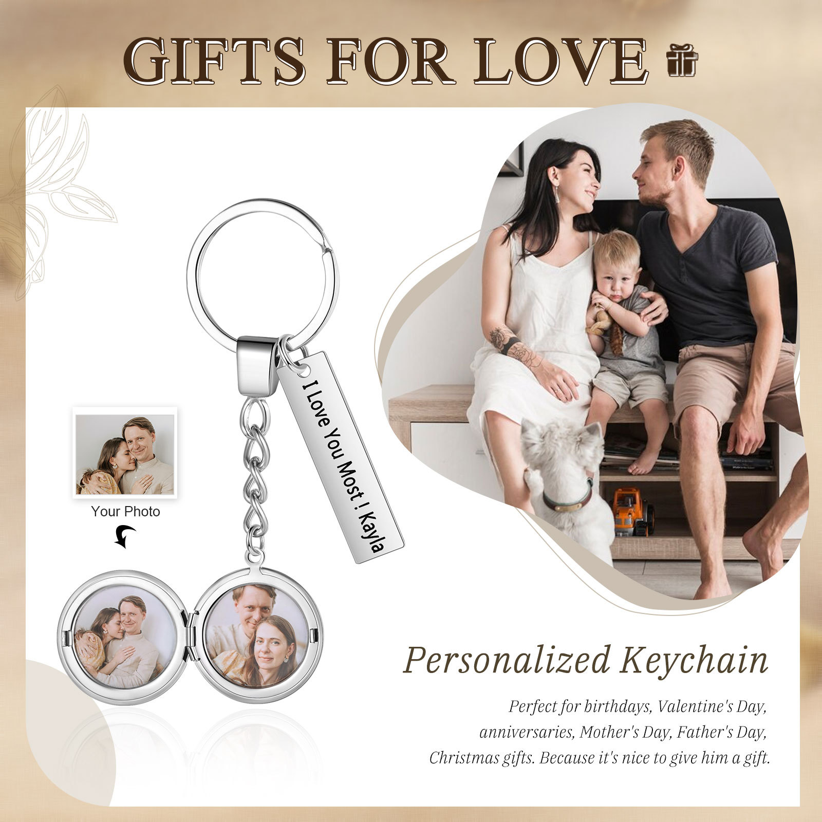 Porte-Clés 2 Photos Personnalisés Avec 1 texte Cadeau pour couple| Jessemade