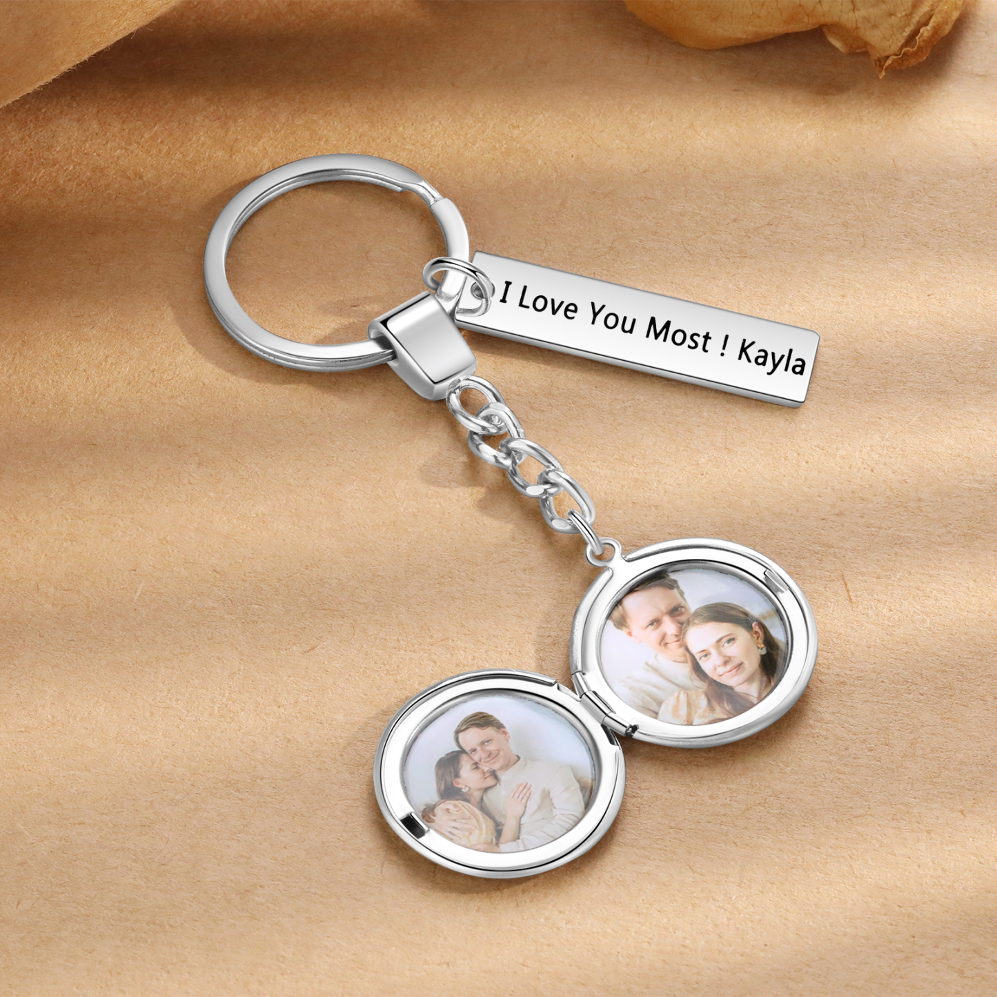 Porte-Clés 2 Photos Personnalisés Avec 1 texte Cadeau pour couple| Jessemade