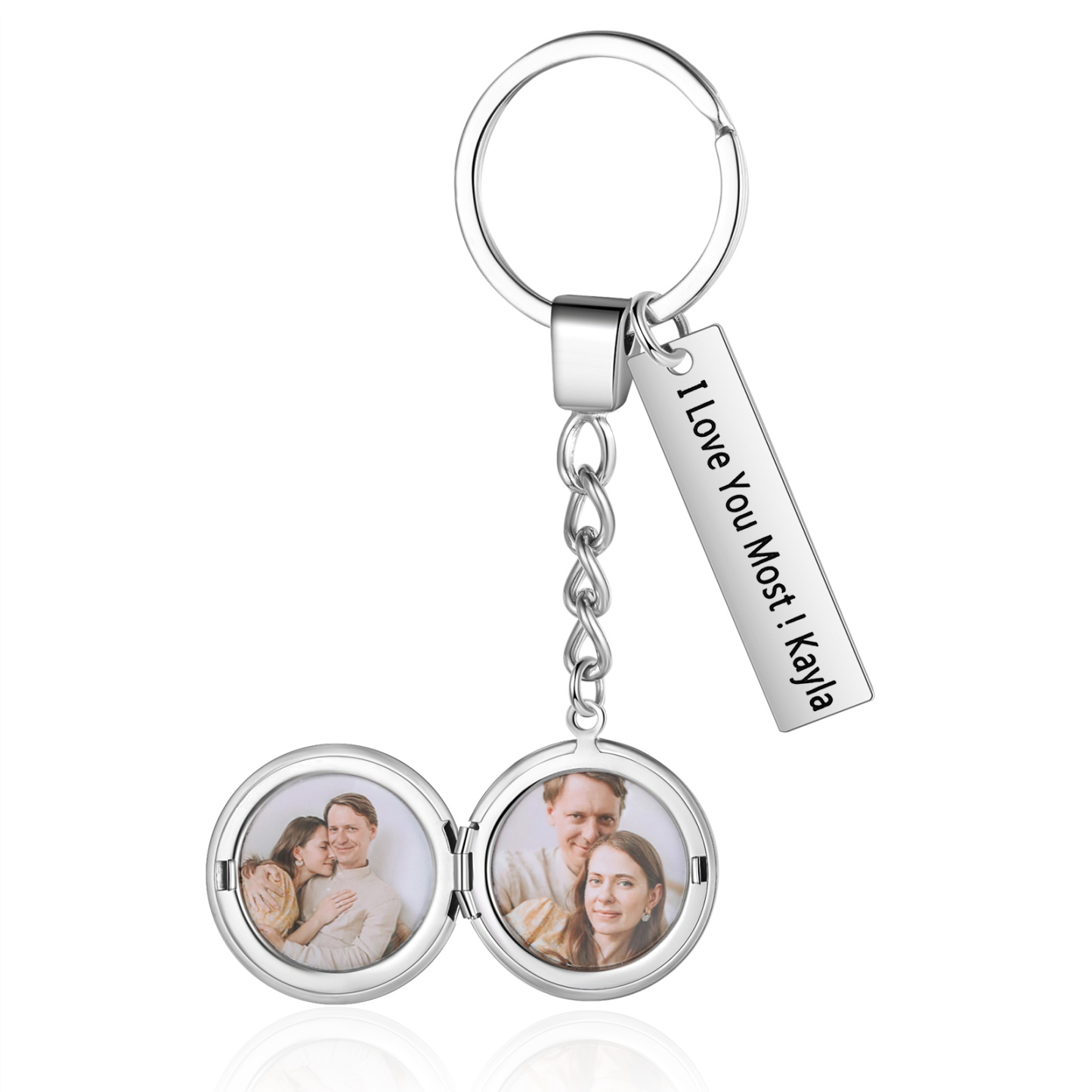Porte-Clés 2 Photos Personnalisés Avec 1 texte Cadeau pour couple| Jessemade