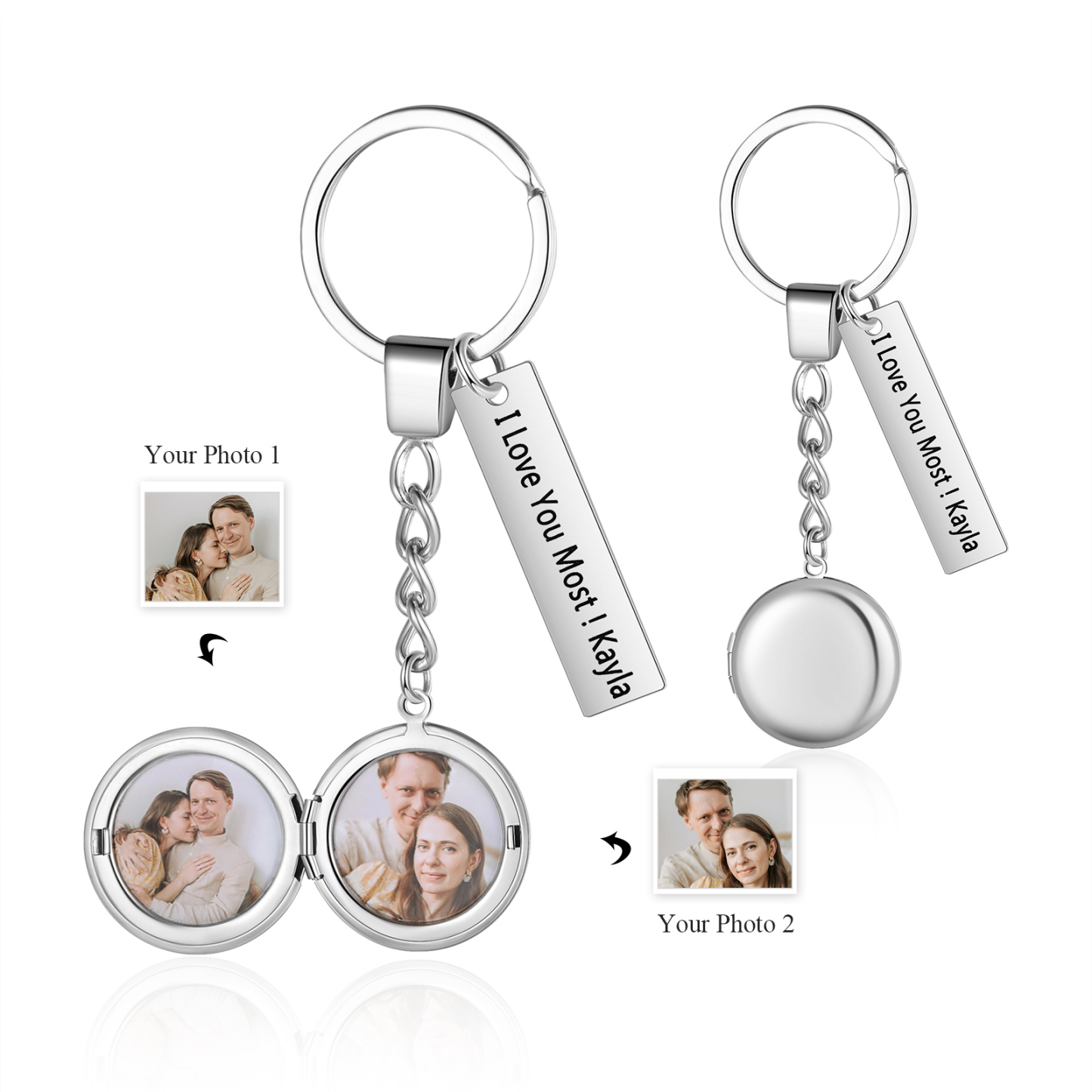 Porte-Clés 2 Photos Personnalisés Avec 1 texte Cadeau pour couple| Jessemade