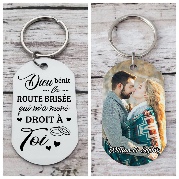 Porte-Clés amour 1 Photo Personnalisé avec Texte Cadeau pour couple le