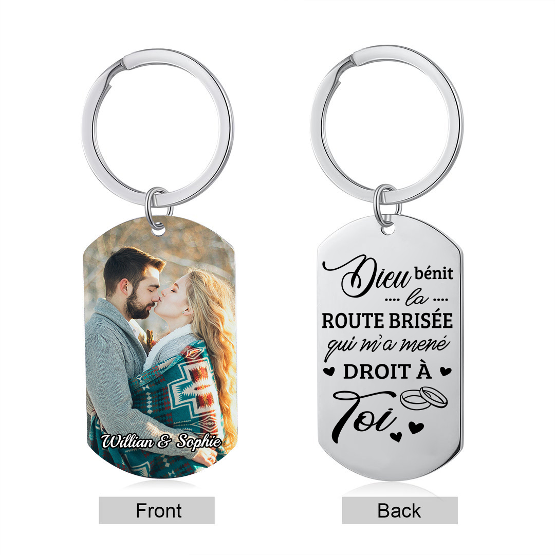 Porte-Clés amour 1 Photo Personnalisé avec Texte Cadeau pour couple le saint-valentin | Jessemade