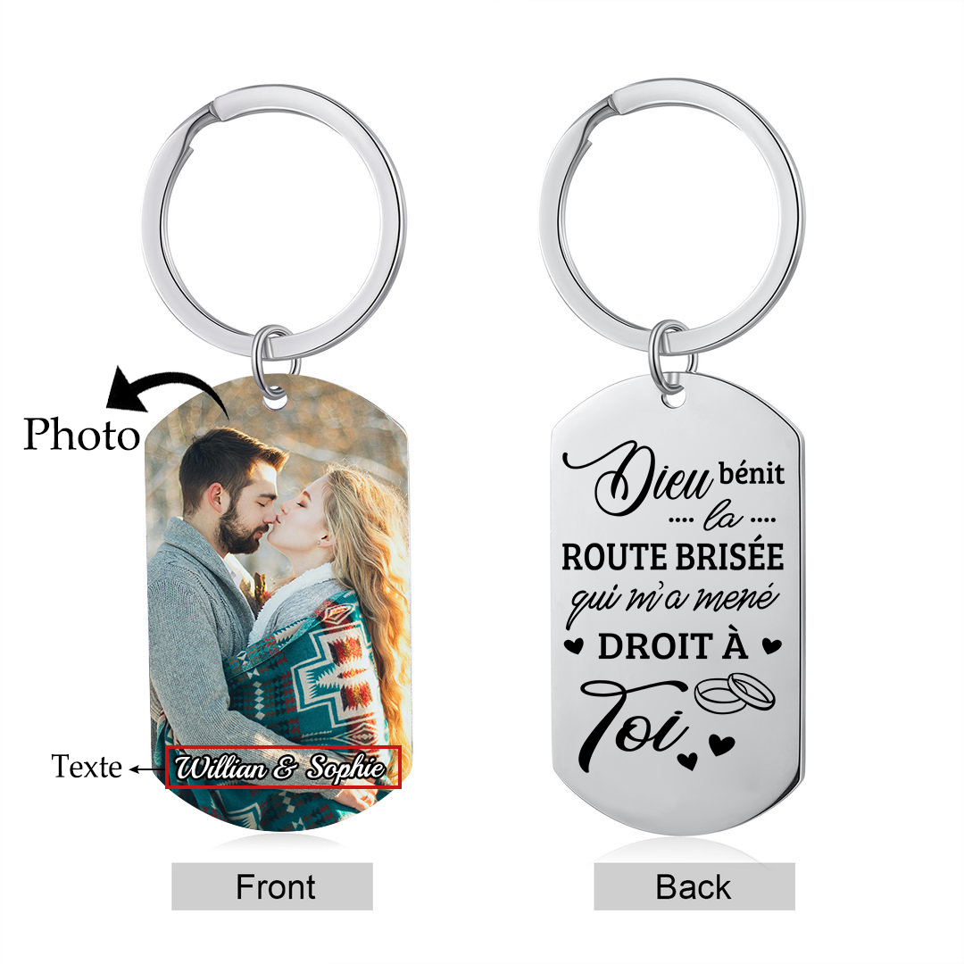 Porte-Clés amour 1 Photo Personnalisé avec Texte Cadeau pour couple le saint-valentin | Jessemade