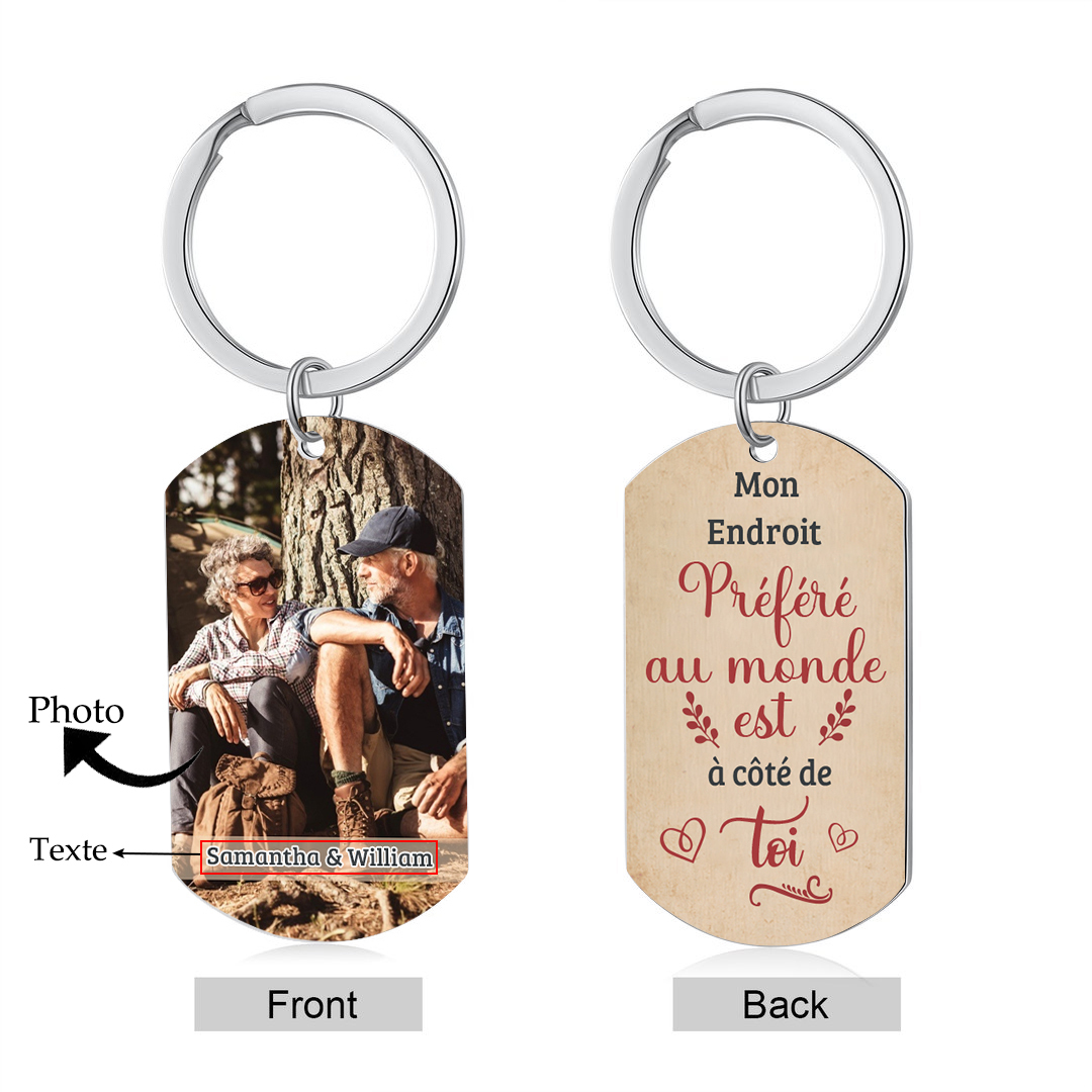 Porte-Clés amour 1 Photo et Texte Personnalisés Cadeau pour couple le saint-valentin | Jessemade