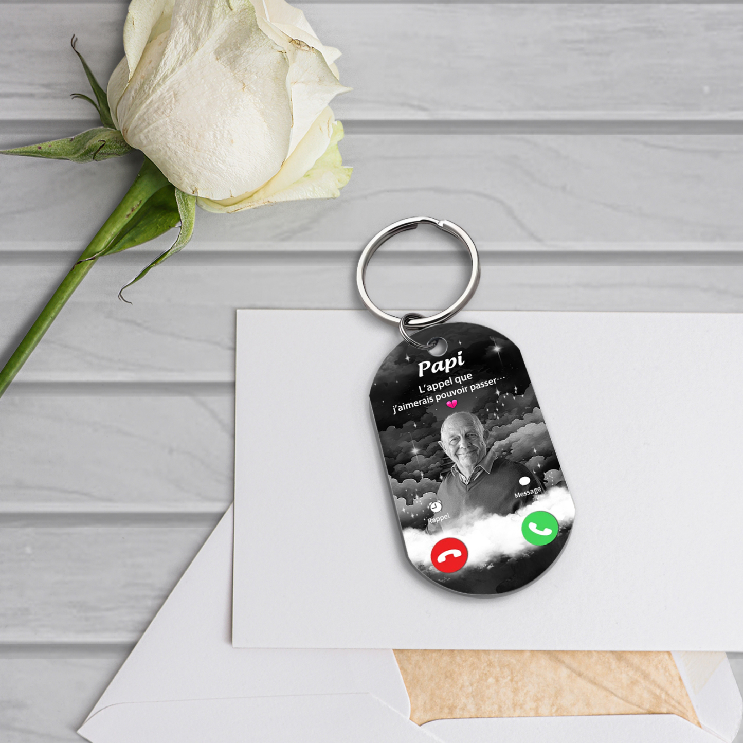 COffret Cadeau 2PCS commémoratif Bracelet et Porte-Clés 1 Prénom Personnalisé avec2 Photos Cadeau pour mamie ou papi | Jessemade