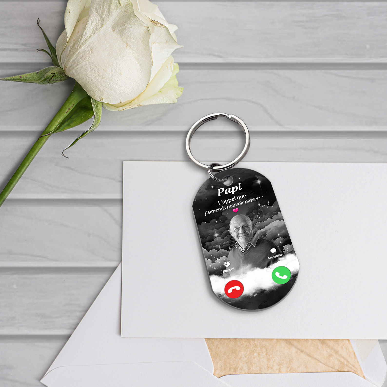 COffret Cadeau 2PCS commémoratif Bracelet et Porte-Clés 1 Prénom Personnalisé avec2 Photos Cadeau pour mamie ou papi | Jessemade