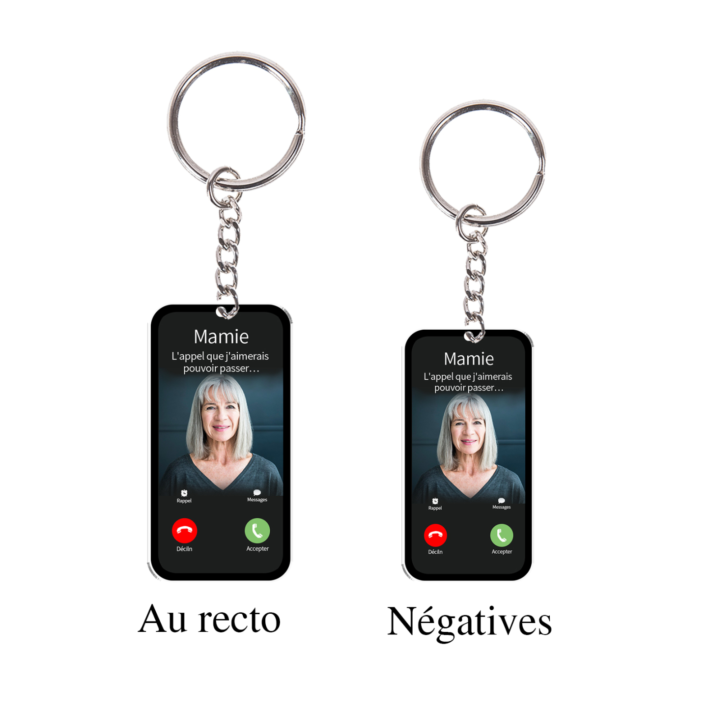Porte-Clés/Ornements Acrylique Style Appel Téléphonique 1 Prénom Personnalisé avec texte et photo Cadeau pour mamie ou papi | Jessemade