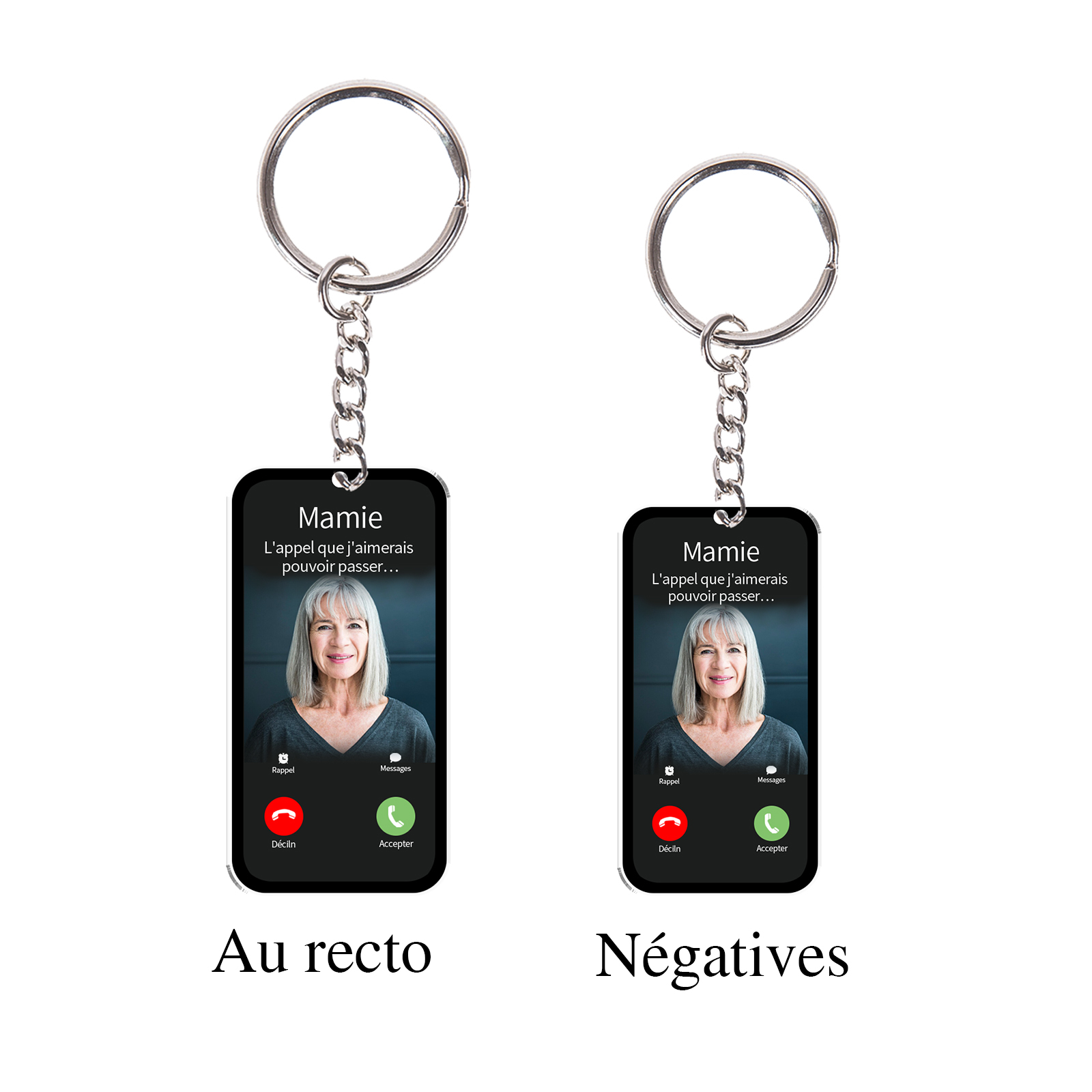 Porte-Clés/Ornements Acrylique Style Appel Téléphonique 1 Prénom Personnalisé avec texte et photo Cadeau pour mamie ou papi | Jessemade