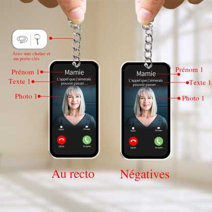 Porte-Clés/Ornements Acrylique Style Appel Téléphonique 1 Prénom Personnalisé avec texte et photo Cadeau pour mamie ou papi | Jessemade