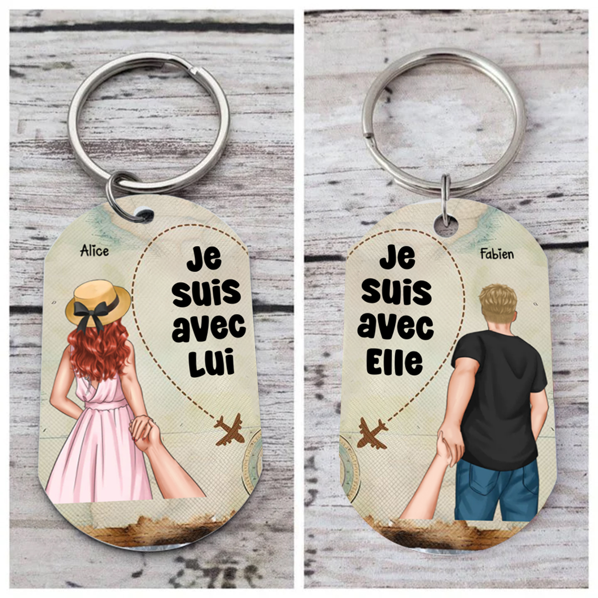 2PCS Porte-Clés Personnalisés avec 2 Prénoms Porte-Clés Personnalisables pour Couple | Jessemade