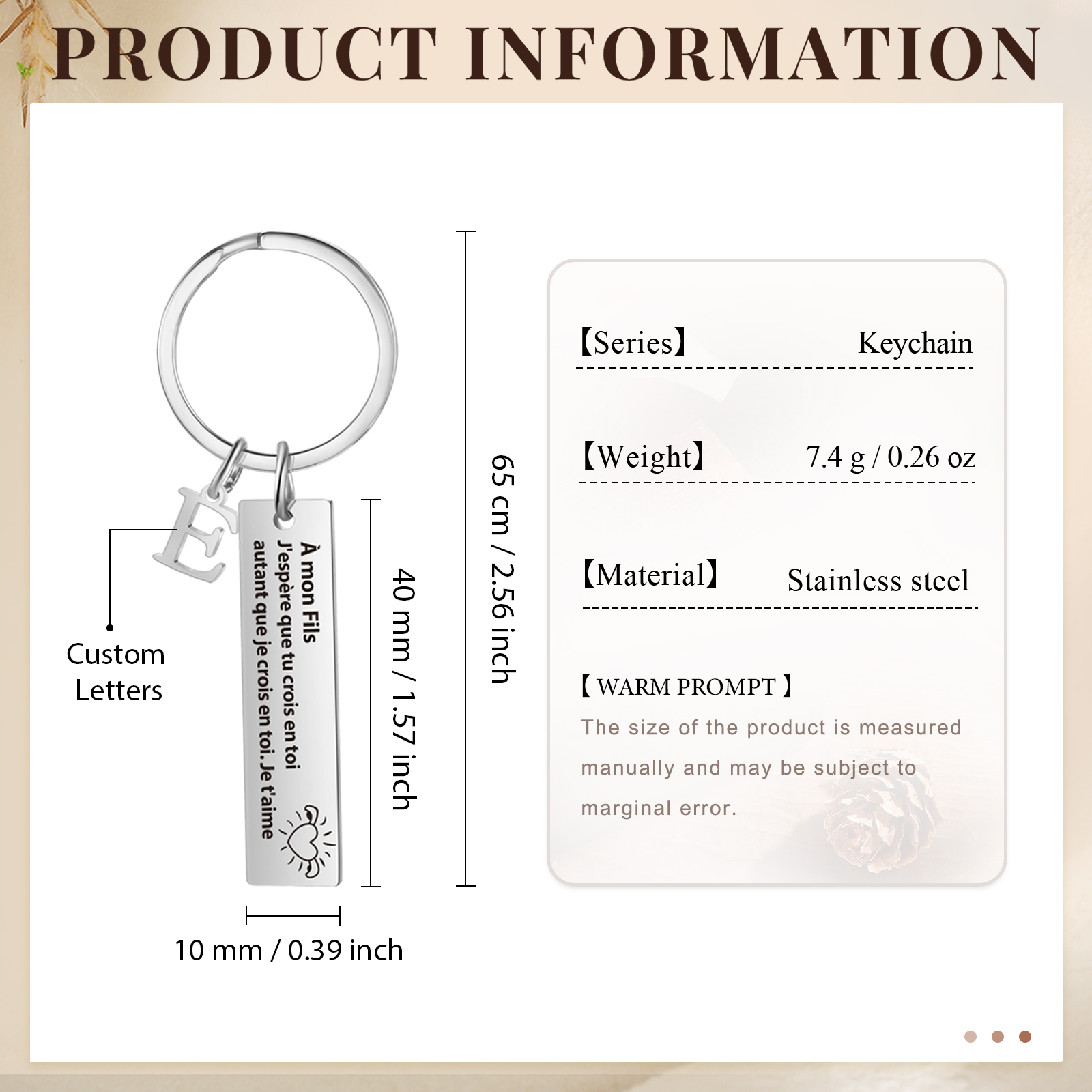 À ma Fille /À mon Fils - Porte clé Personnalisé avec 1 Lettre en Acier Inoxydable | Jessemade