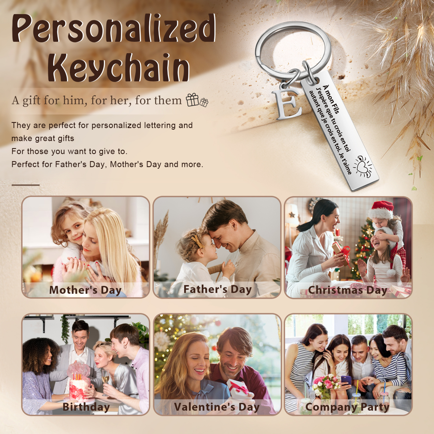 À ma Fille /À mon Fils - Porte clé Personnalisé avec 1 Lettre en Acier Inoxydable | Jessemade