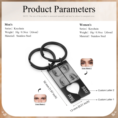 Porte-Clés Personnalisés avec 2 Photos et Lettres en noir Porte-Clés Personnalisés Pour Couple | Jessemade