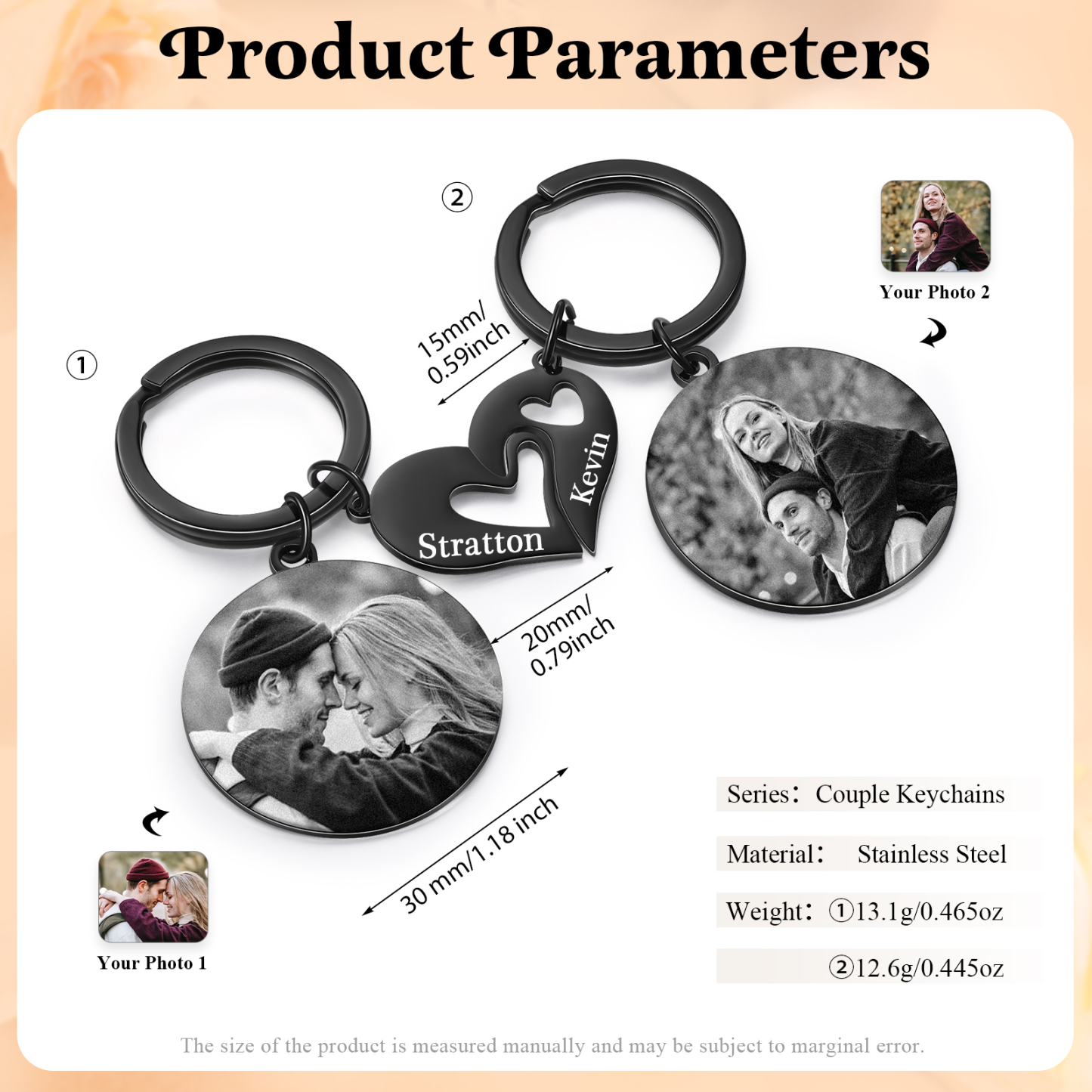 Porte-Clés Personnalisé Avec Photo et Prénom Pendentif en forme de cœur Cadeau pour Couple | Jessemade
