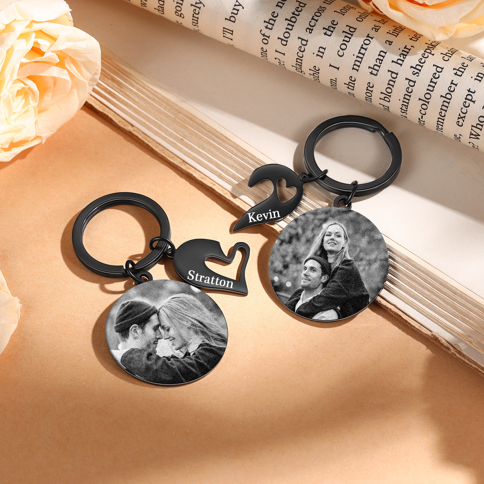 Porte-Clés Personnalisé Avec Photo et Prénom Pendentif en forme de cœur Cadeau pour Couple | Jessemade