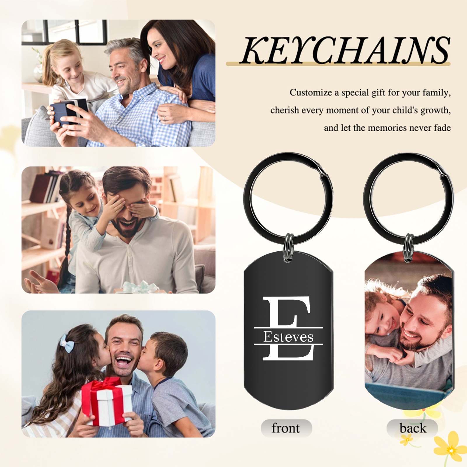 Porte-clés Personnalisé avec Photo Lettre et Prénom Porte-Clés Personnaliables Pour Homme | Jessemade