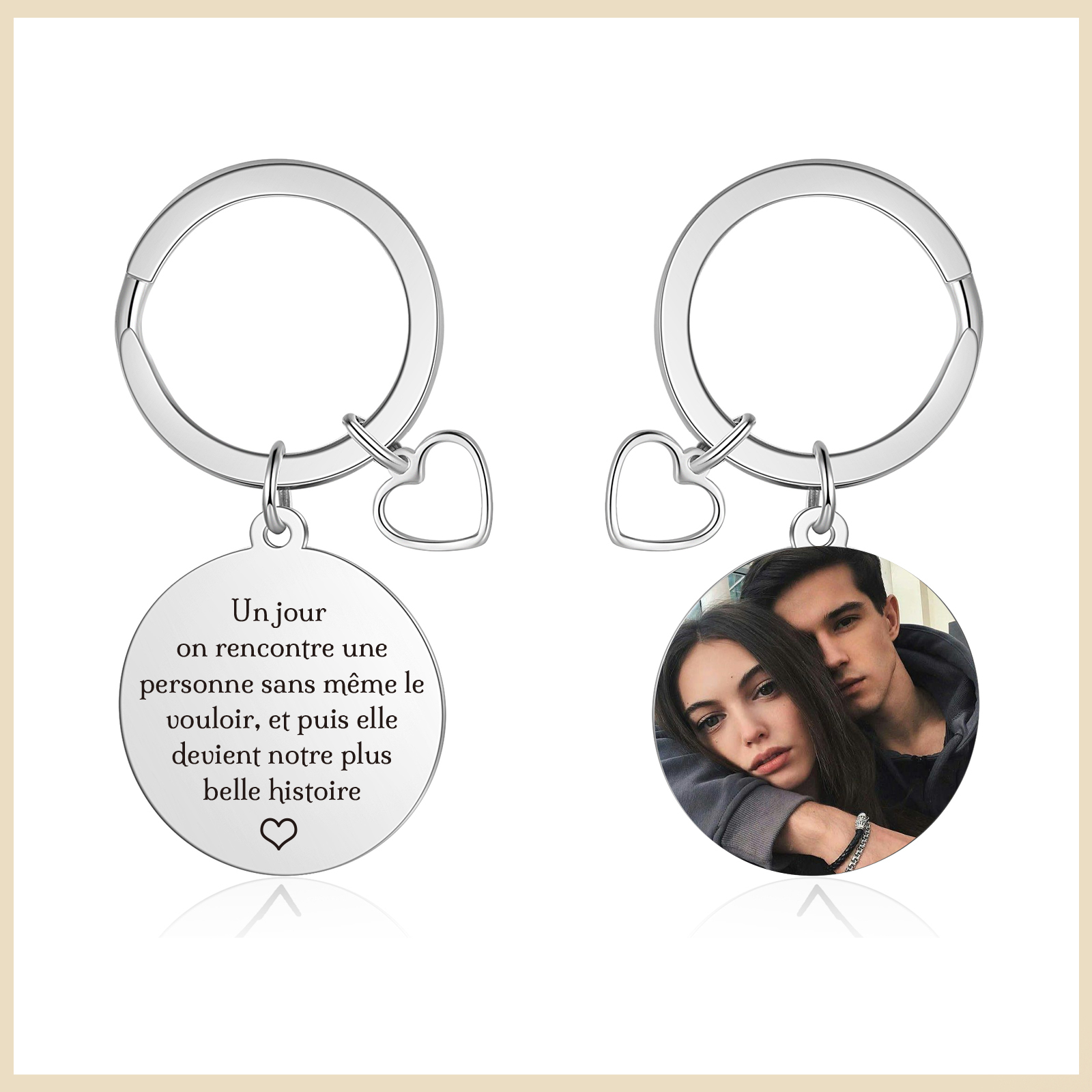 Porte-clés personnalisé avec gravure photo et message romantique – Cadeau unique pour vos proches | Jessemade