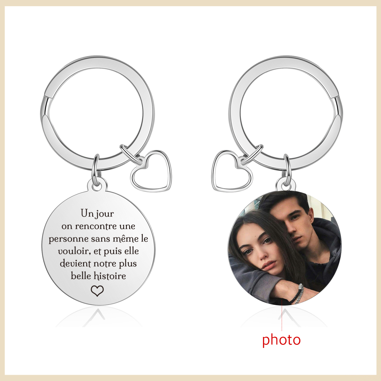 Porte-Clés Personnalisé Avec Photo Pendentif en forme de cœur | Jessemade