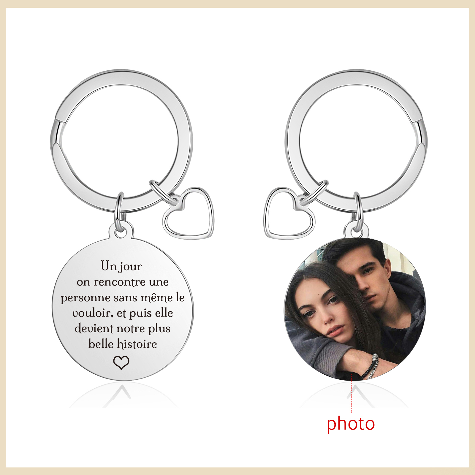 Porte-Clés Personnalisé Avec Photo Pendentif en forme de cœur | Jessemade