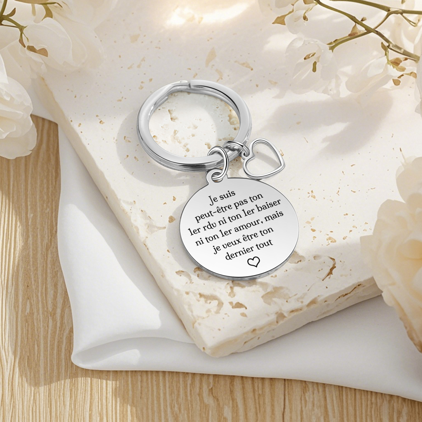 Porte-Clés Personnalisé Avec Photo et Texte Romantique Pendentif en forme de cœur Cadeau pour Couple | Jessemade