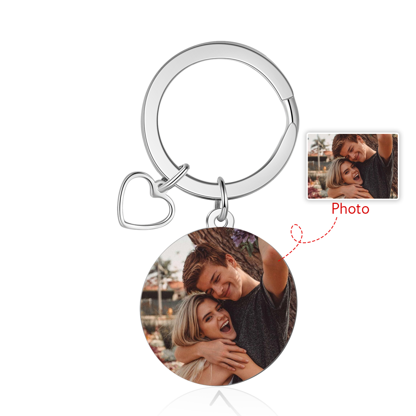 Porte-Clés Personnalisé Avec Photo et Texte Romantique Pendentif en forme de cœur Cadeau pour Couple | Jessemade