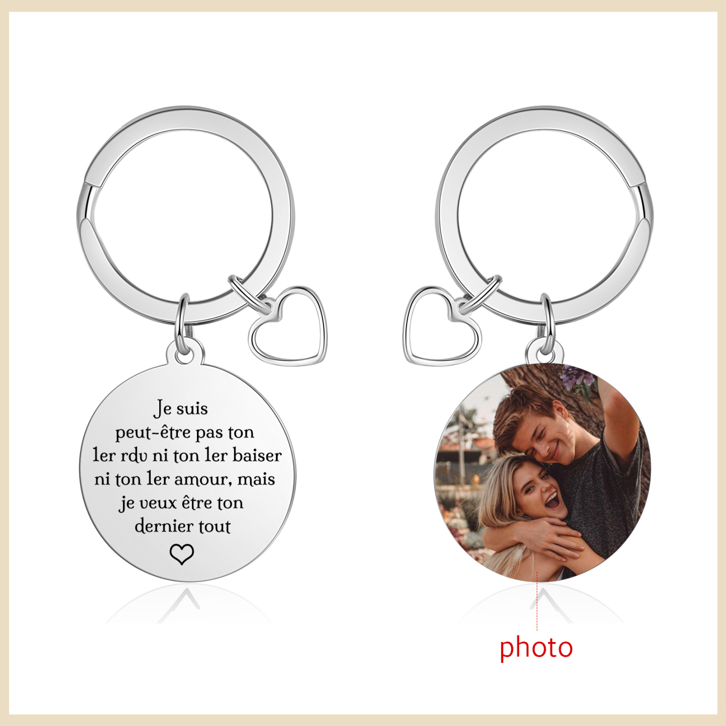 Porte-Clés Personnalisé Avec Photo et Texte Romantique Pendentif en forme de cœur Cadeau pour Couple | Jessemade