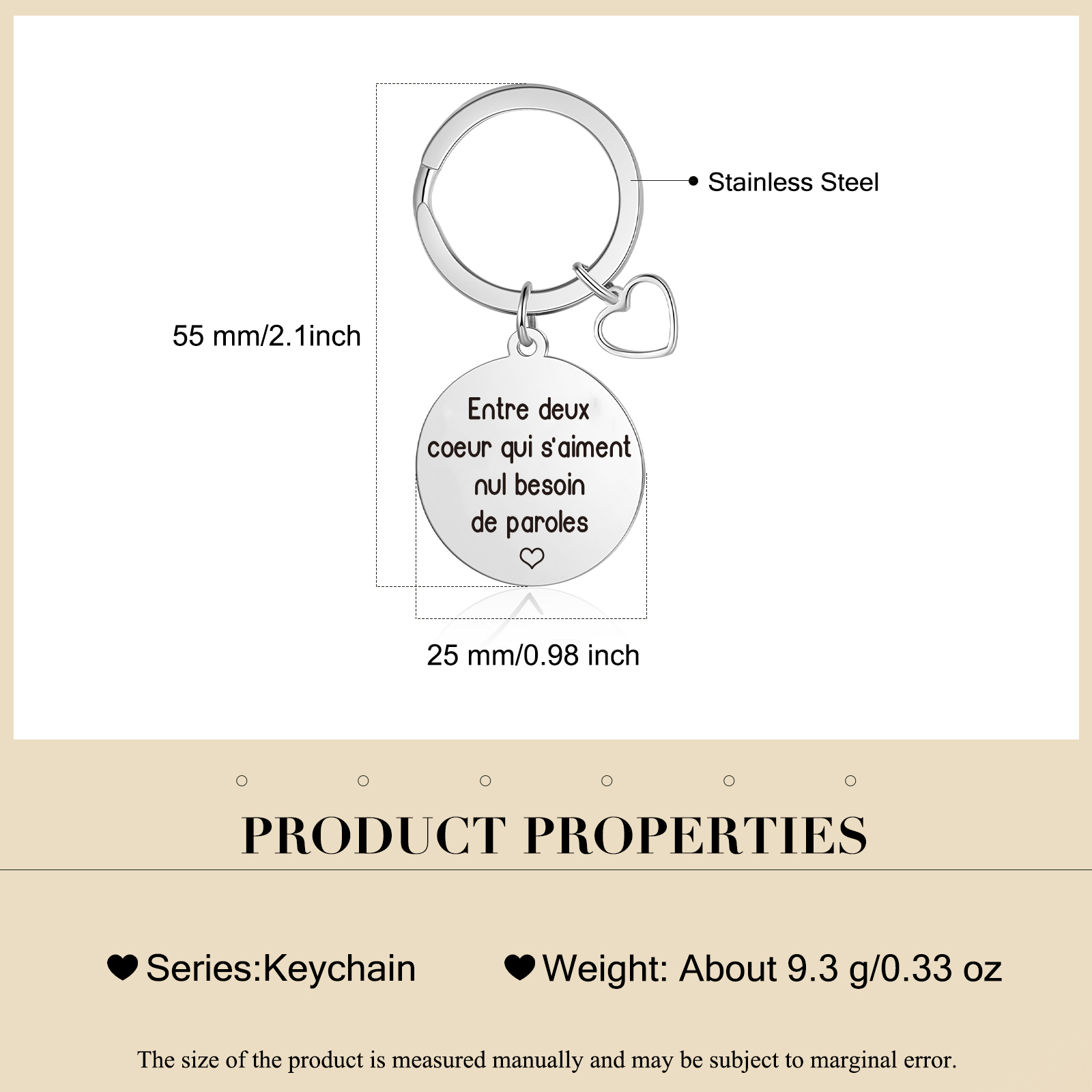 Porte-Clés Personnalisé Avec Photo et Citation gravée Pendentif en forme de cœur Cadeau pour Couple | Jessemade