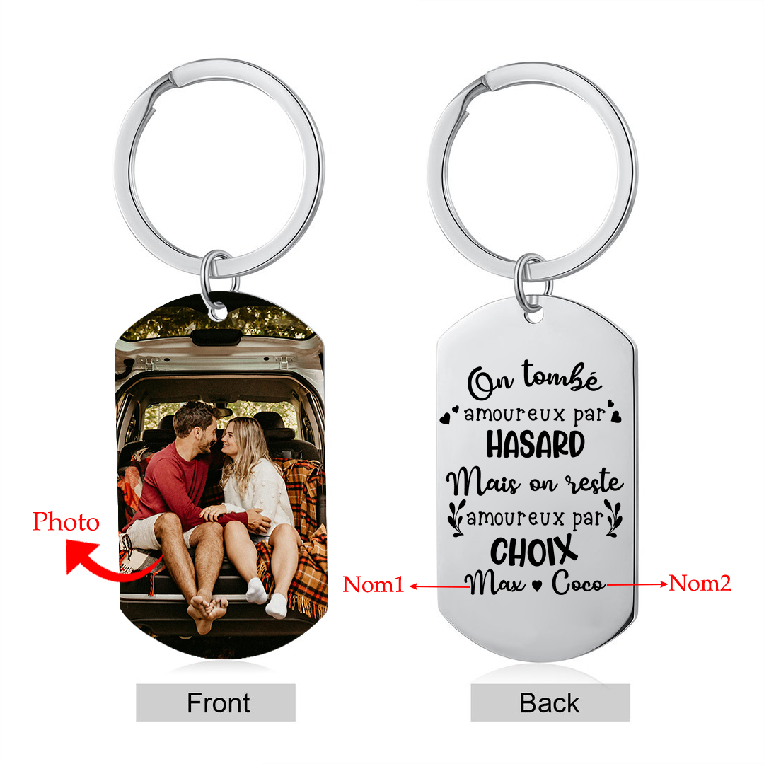 Porte-Clés Personnalisés avec 1 Photo et 2 Prénoms Porte-Clés Personnalisés Pour Couple | Jessemade