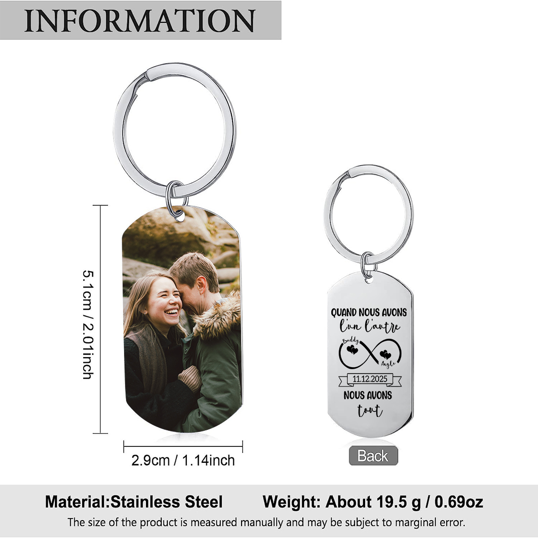 Porte-Clés Personnalisés avec Photo Date et Prénoms Porte-Clés Personnalisés Pour Couple | Jessemade