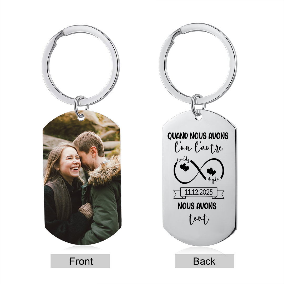 Porte-Clés Personnalisés avec Photo Date et Prénoms Porte-Clés Personnalisés Pour Couple | Jessemade