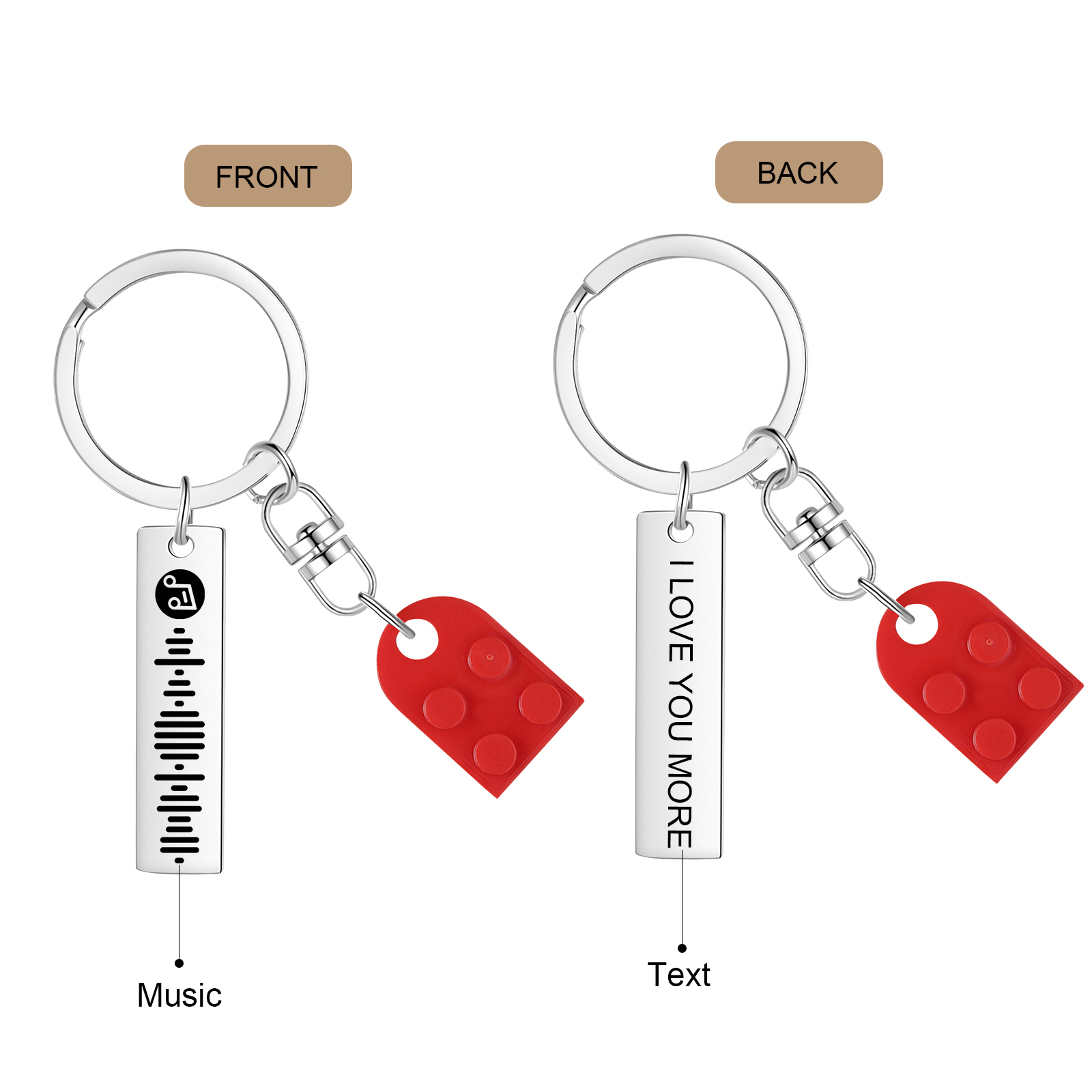 2 PCS Porte-clés en acier inoxydable Personnalisés avec Texte et Spotify Code Porte-Clés Personnaliables Pour Couple | Jessemade