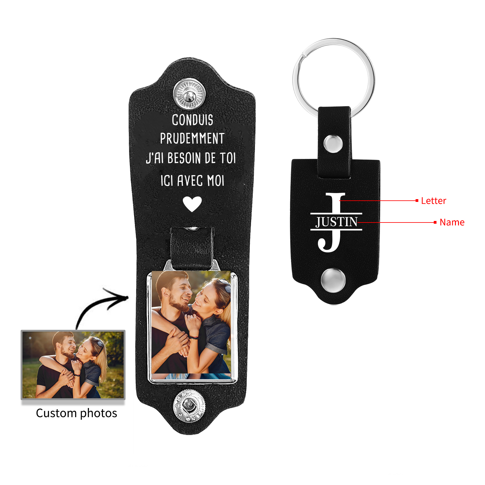 Porte-Clés en cuir Photo Personnalisée avec Lettre et Prénom Porte-Clés Personnaliables Pour Homme | Jessemade