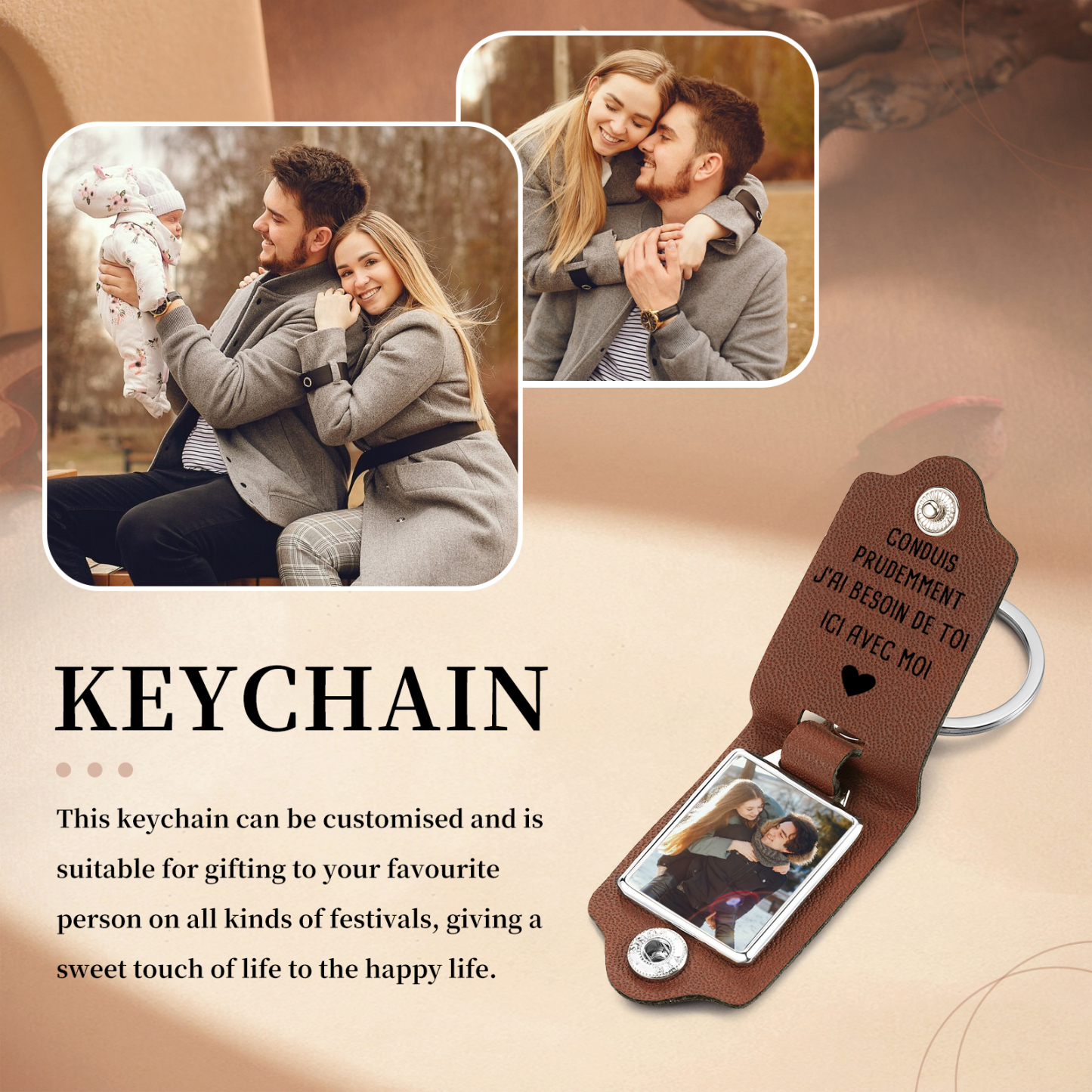 Porte-Clés en cuir Personnalisés avec Photo Prénoms et Années Porte-Clés Personnaliables Pour Homme | Jessemade
