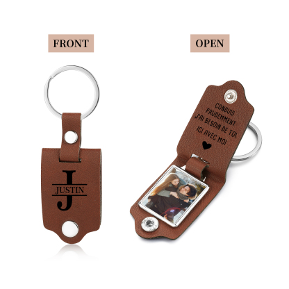 Porte-Clés en cuir Photo Personnalisée avec Lettre et Prénom Porte-Clés Personnaliables Pour Homme | Jessemade