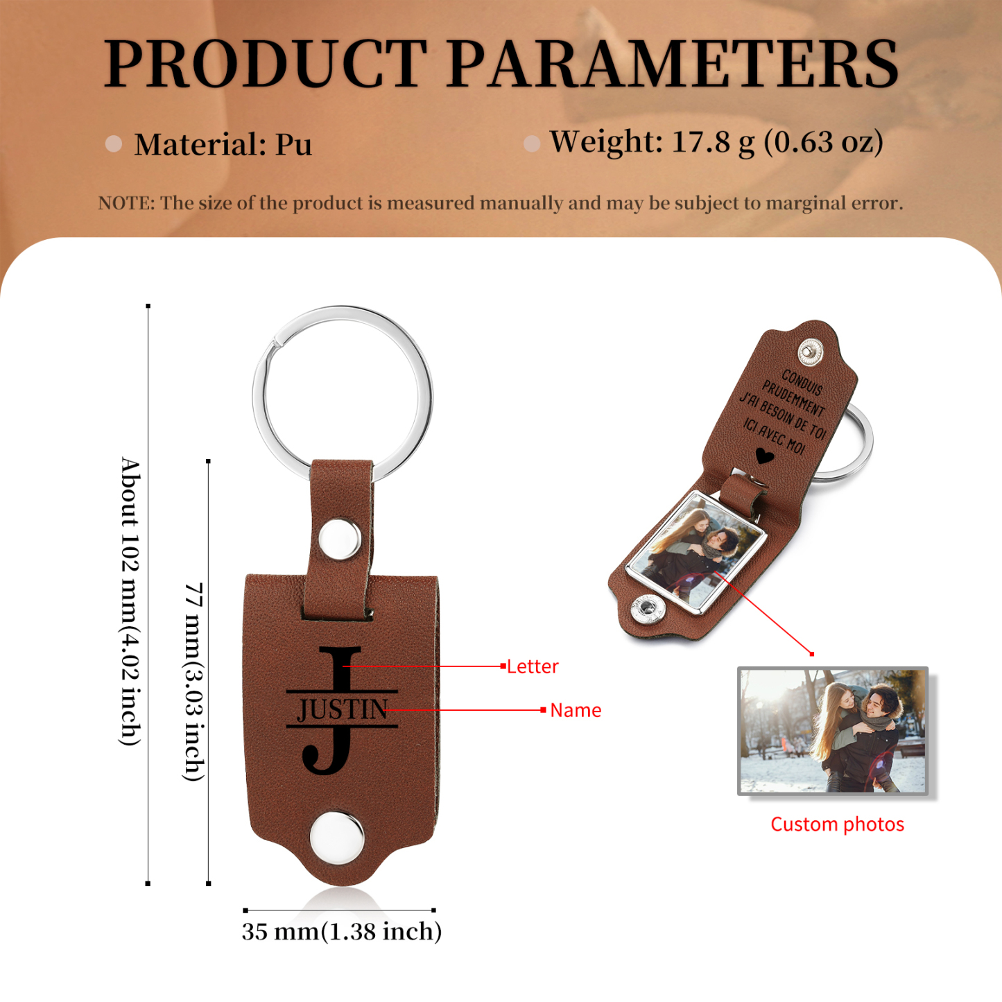 Porte-Clés en cuir Photo Personnalisée avec Lettre et Prénom Porte-Clés Personnaliables Pour Homme | Jessemade