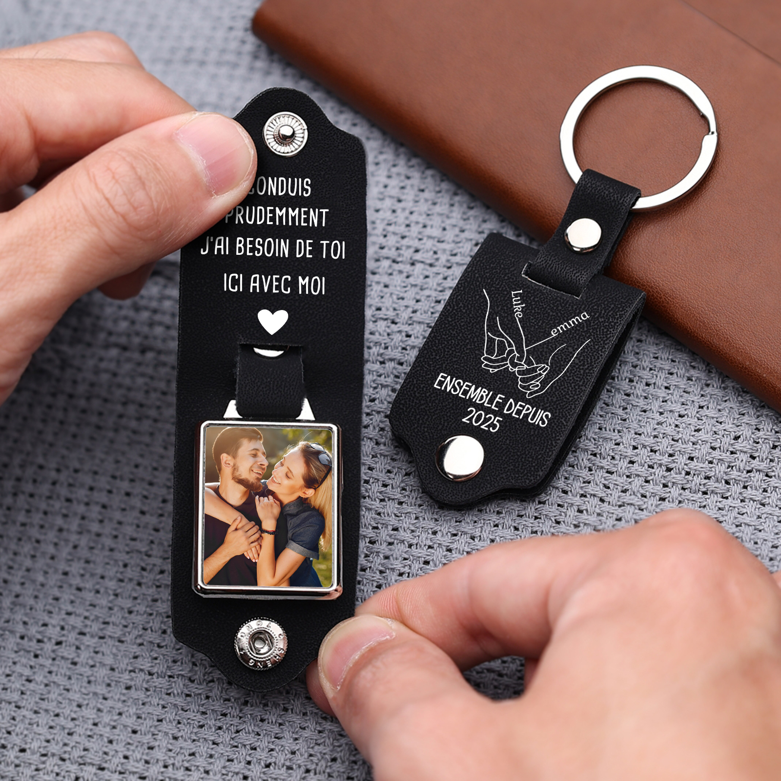 Porte-Clés en cuir Personnalisés avec Photo Prénoms et Années Porte-Clés Personnaliables Pour Homme | Jessemade