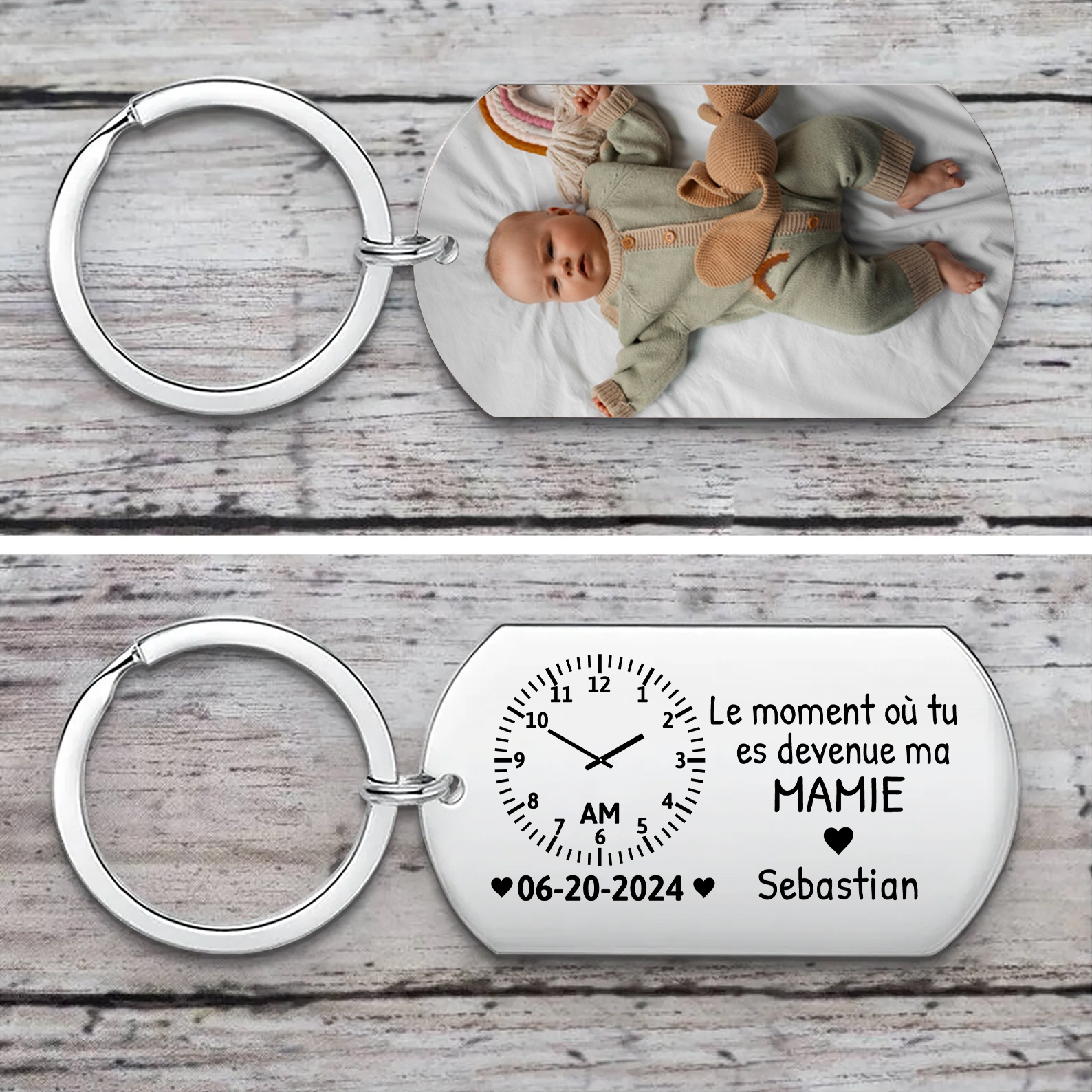 Porte-clés Personnalisés avec Prénom Date et Photo Porte-Clés Personnaliables Pour Mamie | Jessemade