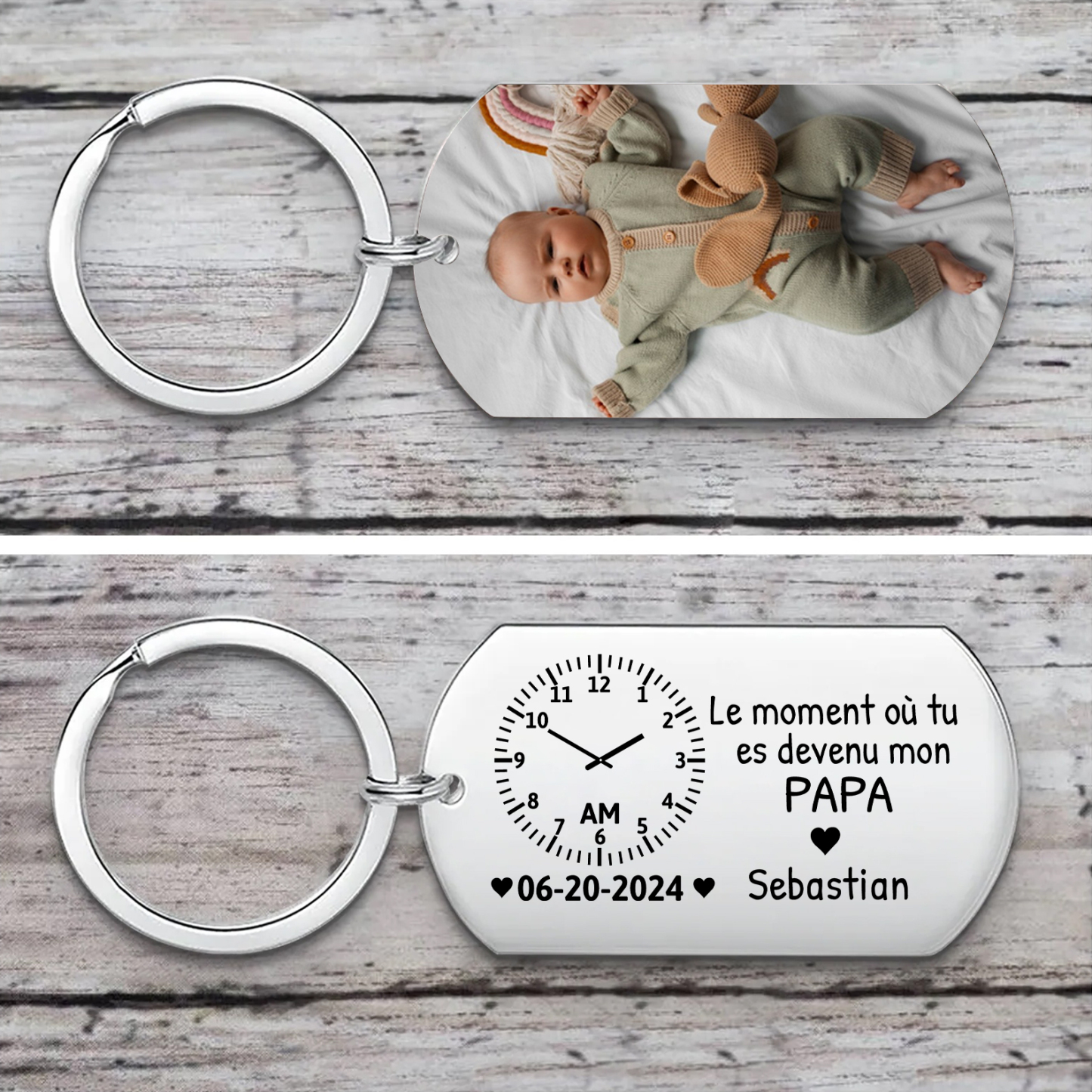 Porte-clés Personnalisé avec Date Prénom et Photo Porte-Clés Personnaliables Pour Papa | Jessemade