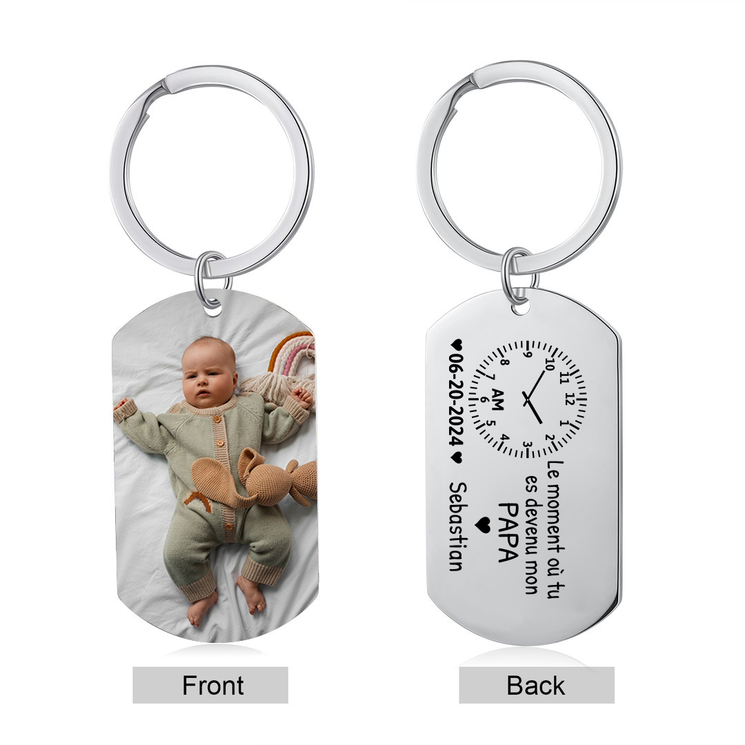 Porte-clés Personnalisé avec Date Prénom et Photo Porte-Clés Personnaliables Pour Papa | Jessemade