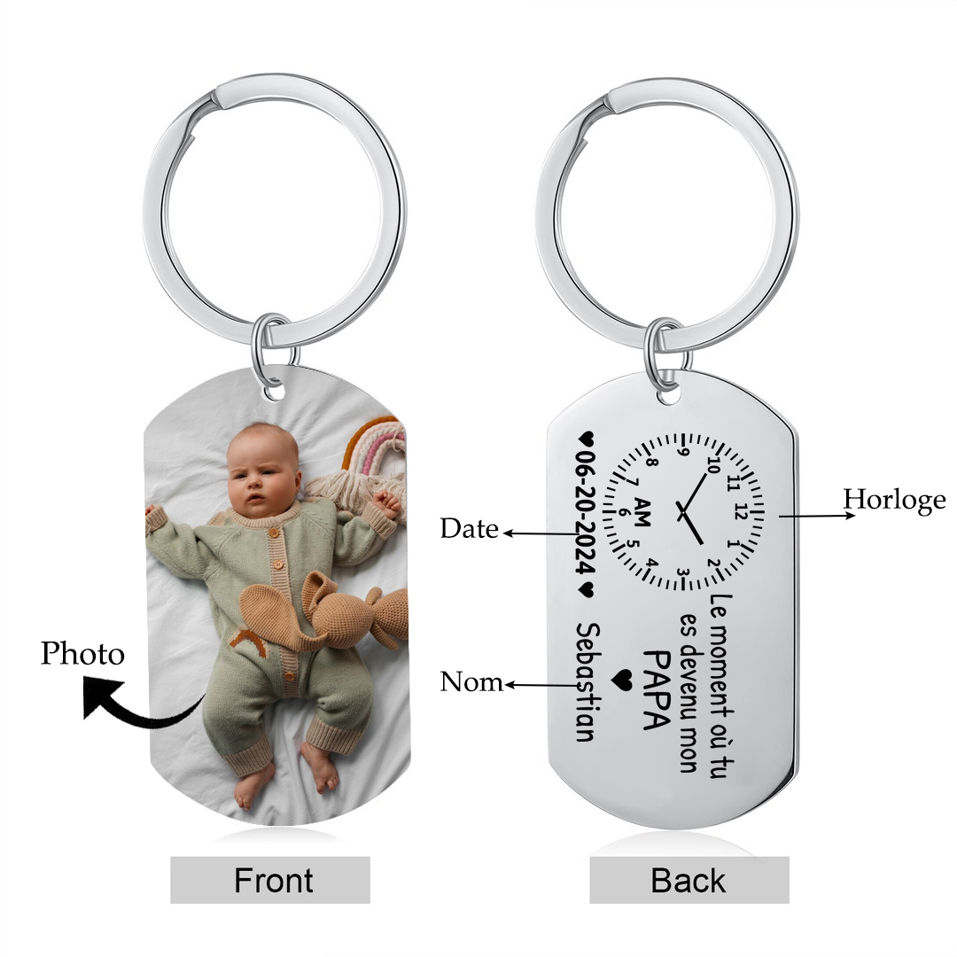 Porte-clés Personnalisé avec Date Prénom et Photo Porte-Clés Personnaliables Pour Papa | Jessemade