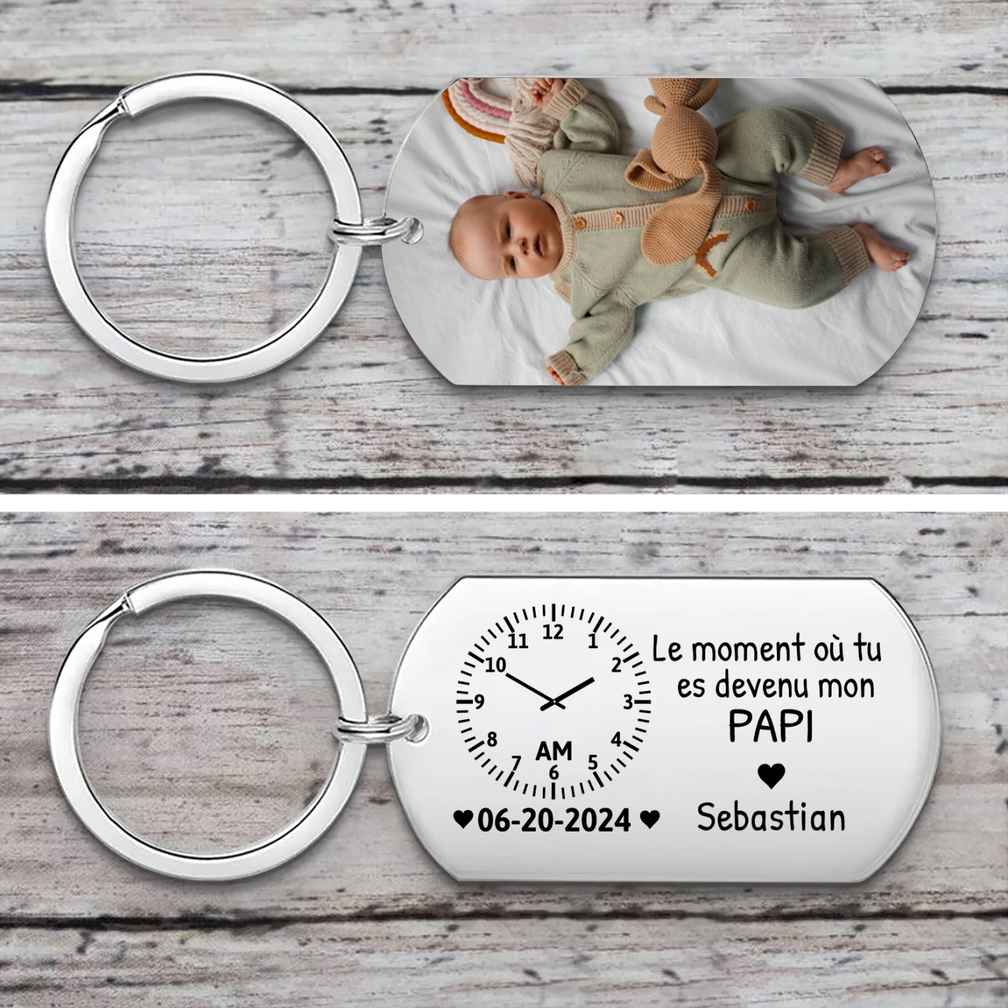 Porte-clés Personnalisé avec Prénom Date et Photo Porte-Clés Personnaliables Pour Papi | Jessemade