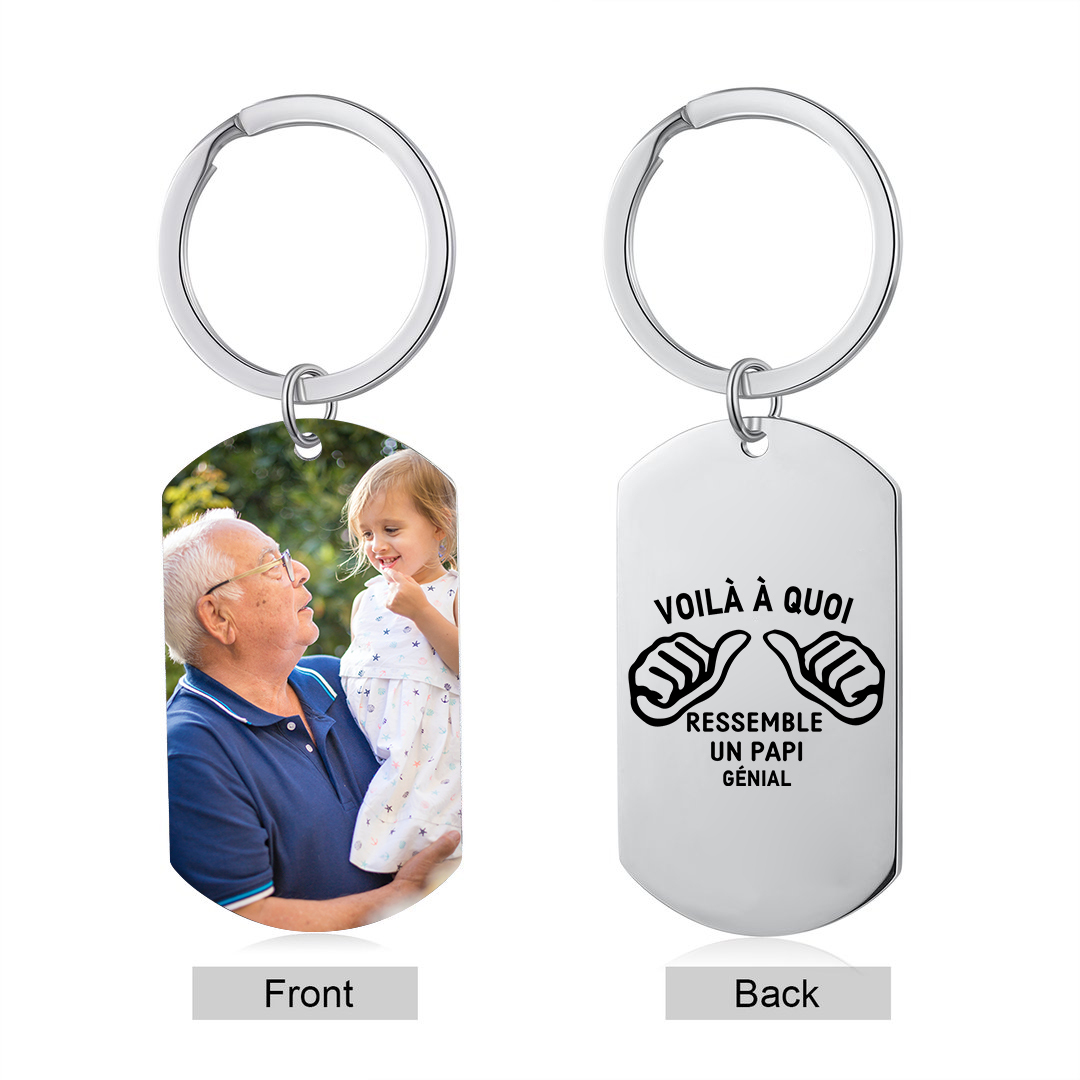 À Votre Papi - Porte-clés en Acier Inoxydable Personnalisé avec Photo Porte-Clés Personnaliables Pour Grand-Père | Jessemade