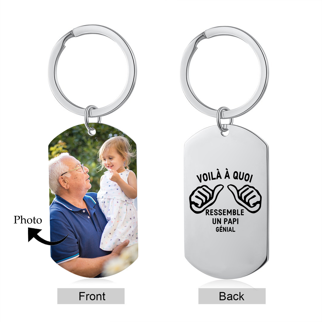 À Votre Papi - Porte-clés en Acier Inoxydable Personnalisé avec Photo Porte-Clés Personnaliables Pour Grand-Père | Jessemade