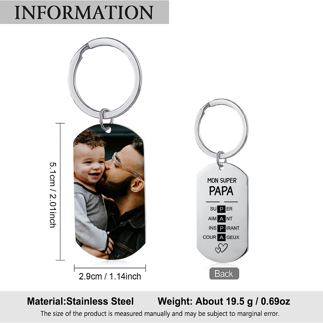 Mon Super Papa - Porte-clés Photo Personnalisée Porte-Clés Personnaliables Pour Père | Jessemade
