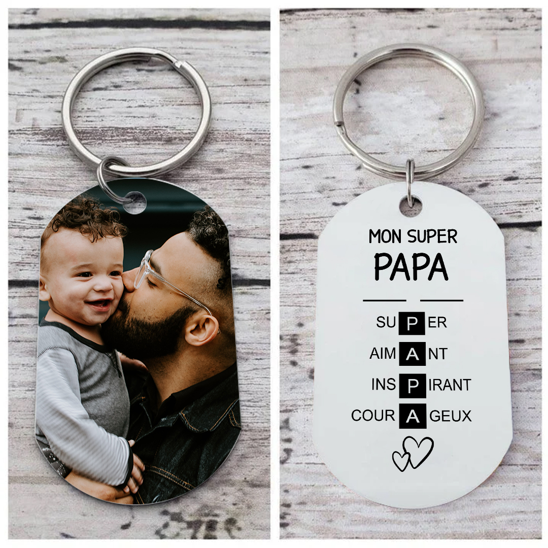 Mon Super Papa - Porte-clés Photo Personnalisée Porte-Clés Personnaliables Pour Père | Jessemade