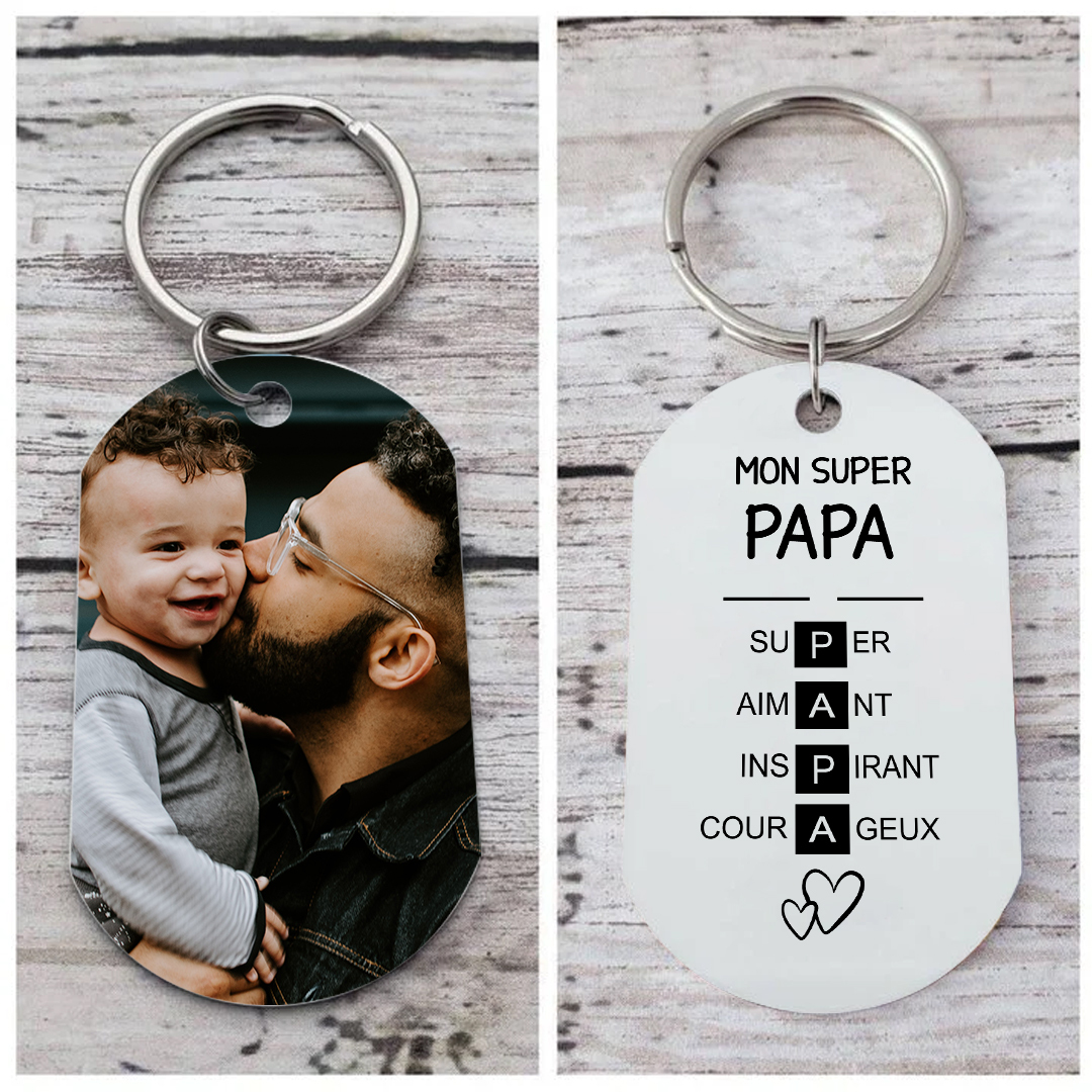 Porte-clés Personnalisé avec Photo et Gravure "Mon Super Papa" – Cadeau Unique | Jessemade
